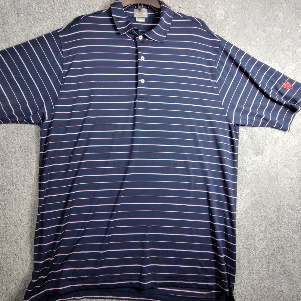 Fennec Mens Stripe Short Sleeve Performance Golf Polo Shirt Size XL Navy Blue